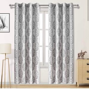 DWCN FAUX LINEN 100% blackout curtains/2 panels grey 52x84in
